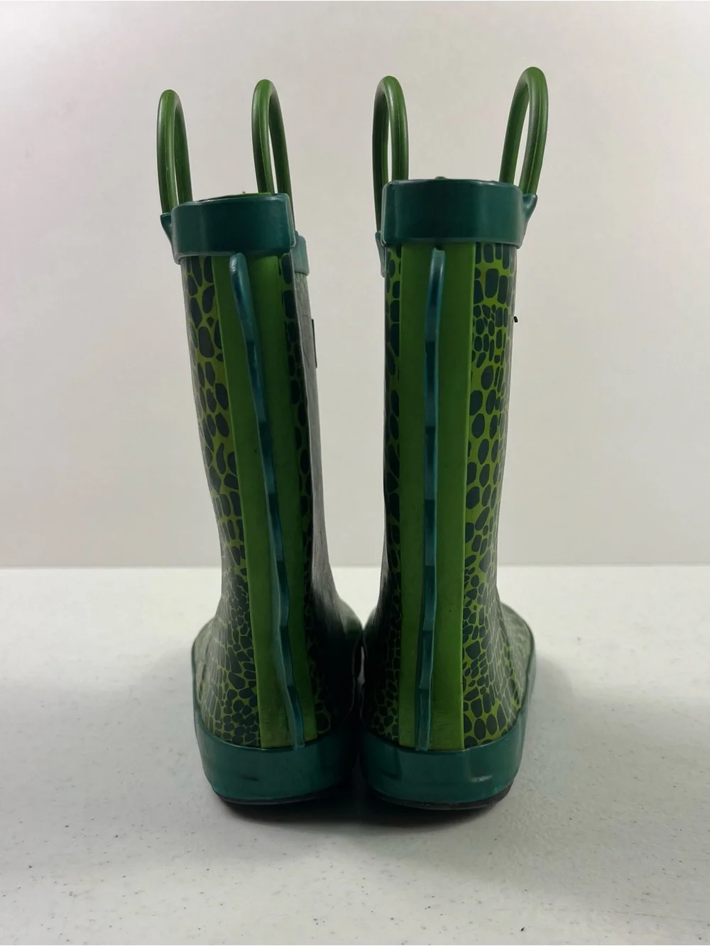 Oakiwear Kids Green Patterned Rain Boots with Easy Pull Handles